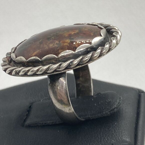 Vintage SW Style Brown Natural Stone Ring Size 6 Sterling Silver 925 Ring 7.8g - Picture 4 of 9